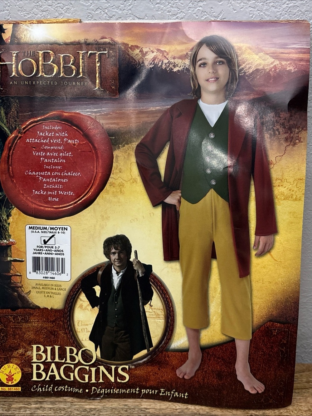 The Hobbit Bilbo Baggins Costume Child Kids Sz Medium 5-7 Years NEW